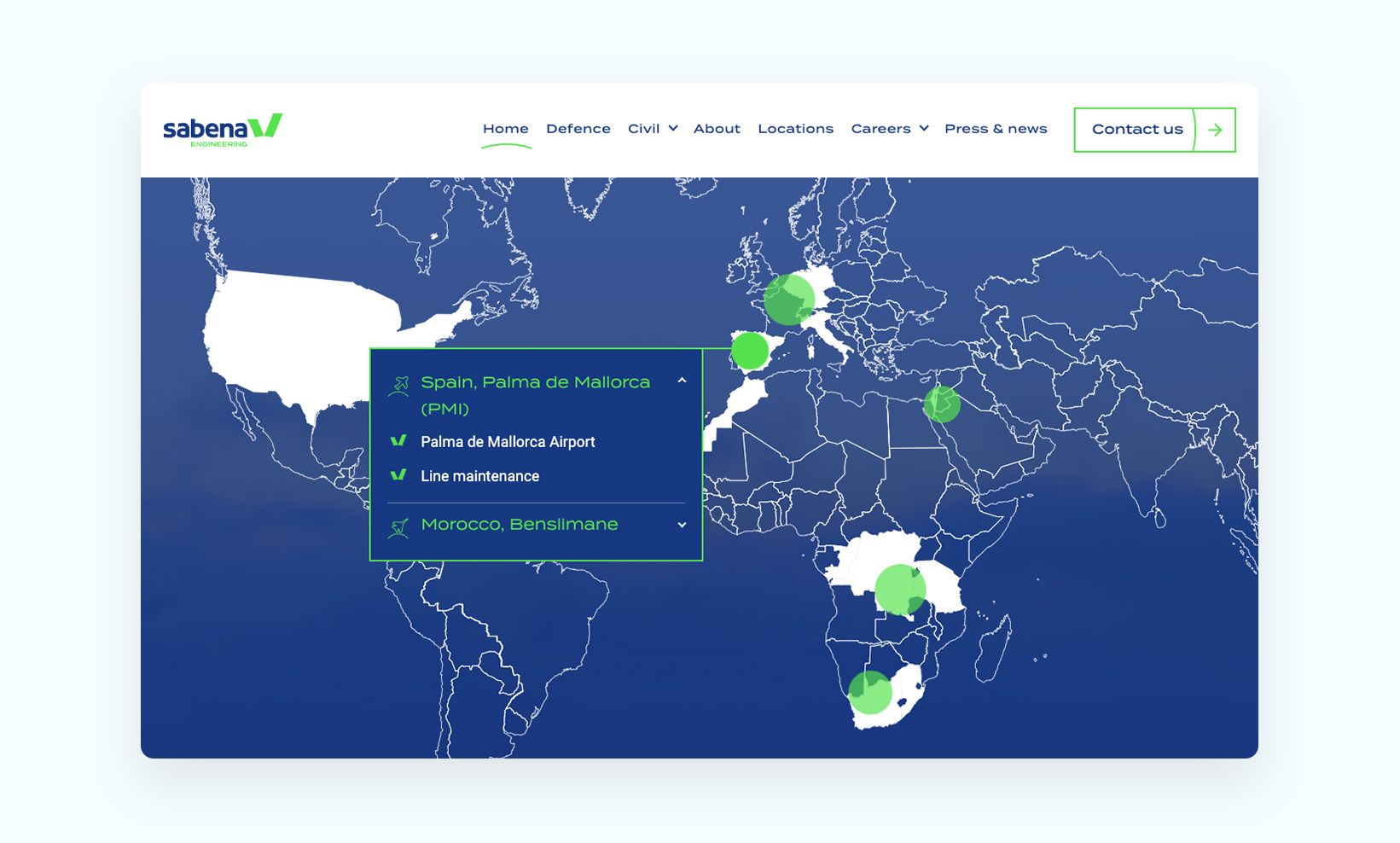 Screen landing page sabena engineering